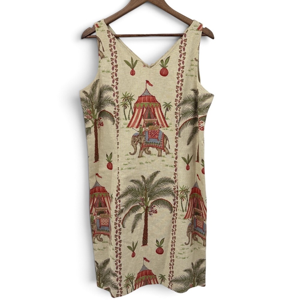 Ultra Dress New York Elephant Safari Print Beaded Sheath Dress Women's 16 Lined
